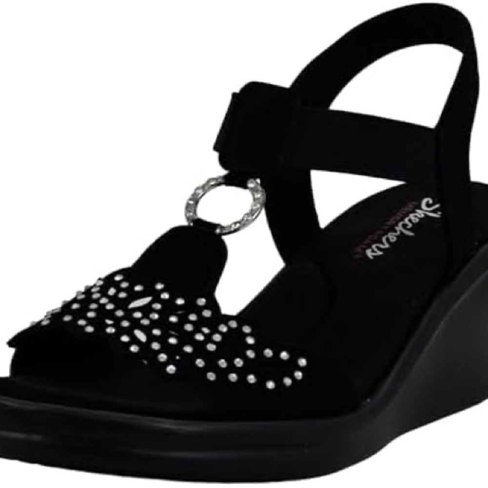 Skechers Black Wedge Sandals with Sparkling Accents 7.5